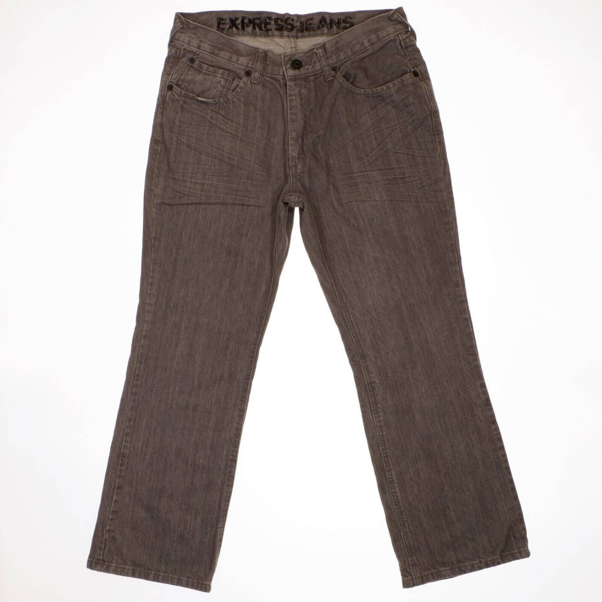 express mens straight leg jeans 34x30 actual 32x27.5 medium gray cotton denim 海外 即決