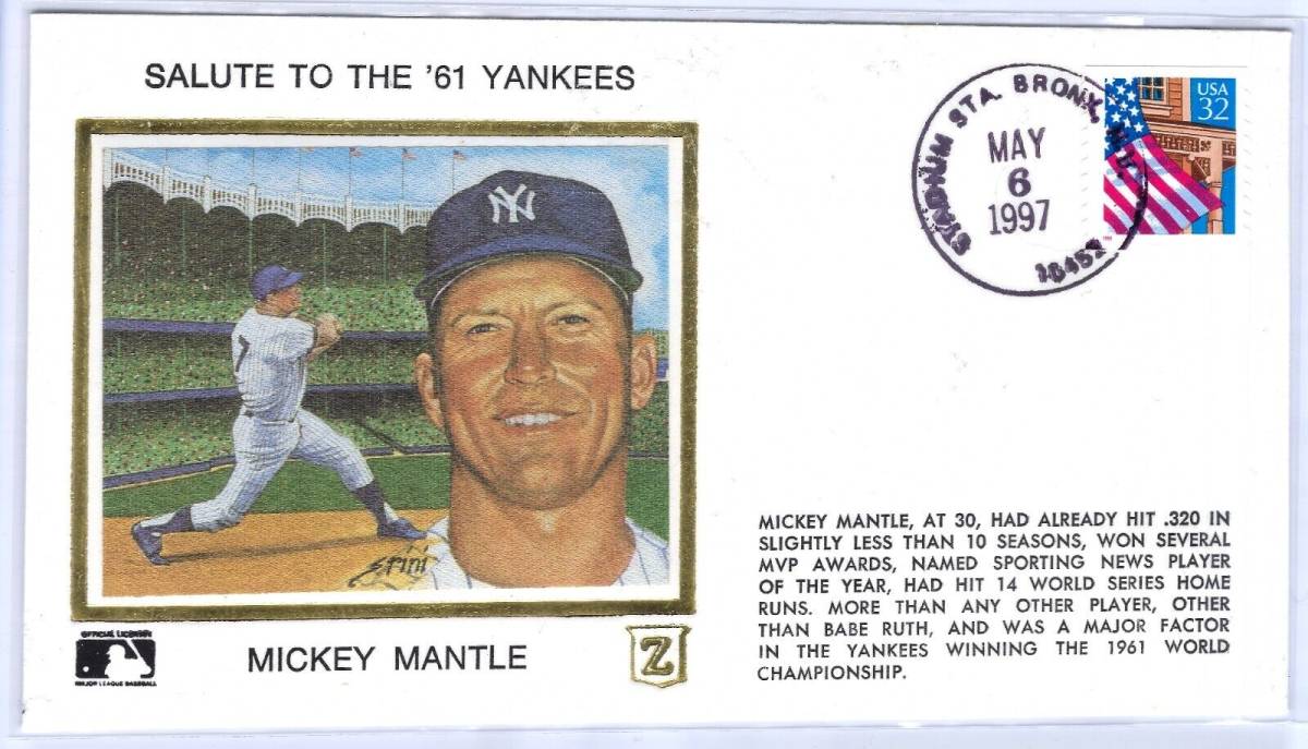 Mickey Mantle 1997 baseball First Day Cover Envelope Mint 海外 即決