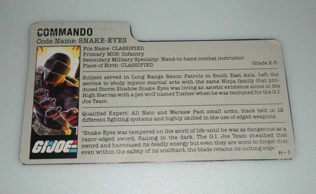 GI Joe 1985 Snake Eyes Army Commando v2 Action Figure File Card Accessory Lot 海外 即決