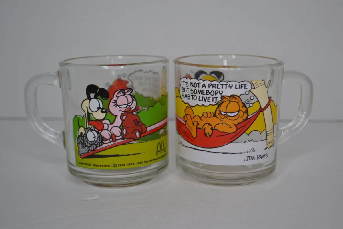 1978 VINTAGE McDonald's Garfield Collector Glass Mugs Cups 8 oz (Set of 2) 海外 即決