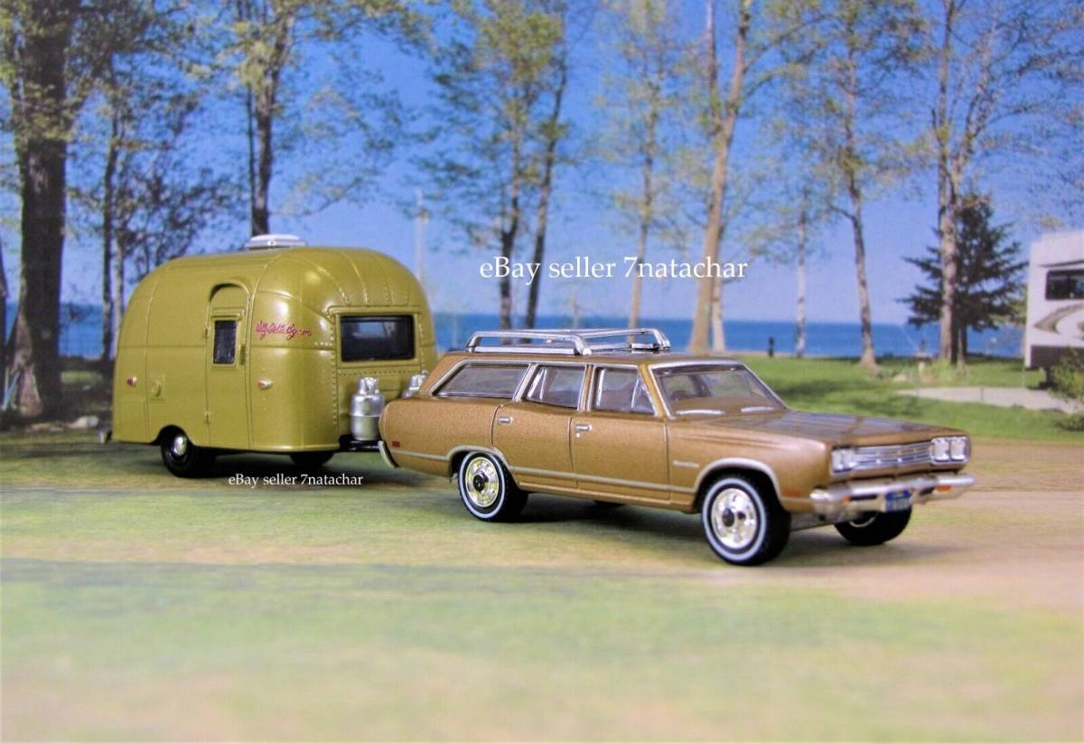1969 Plymouth Station Wagon + Airstream Camper Trailer Vintage Retro Model Set 海外 即決