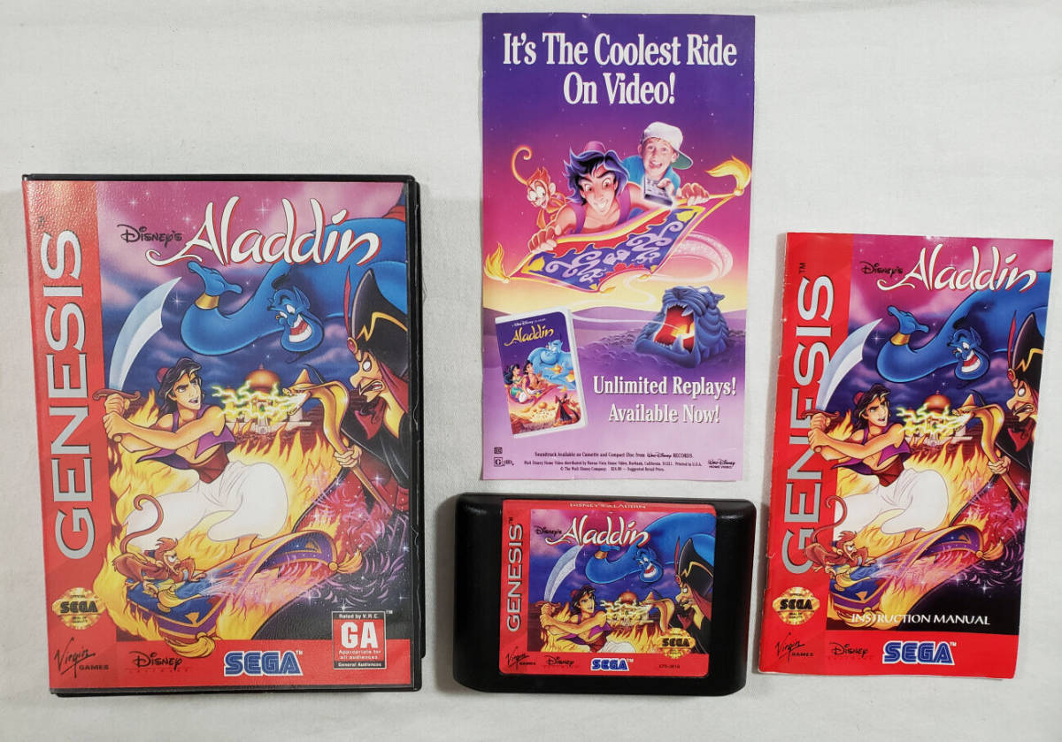Aladdin AUTHENTIC Genesis COMPLETE Case Manual Sega CIB Disney Aladin 海外 即決