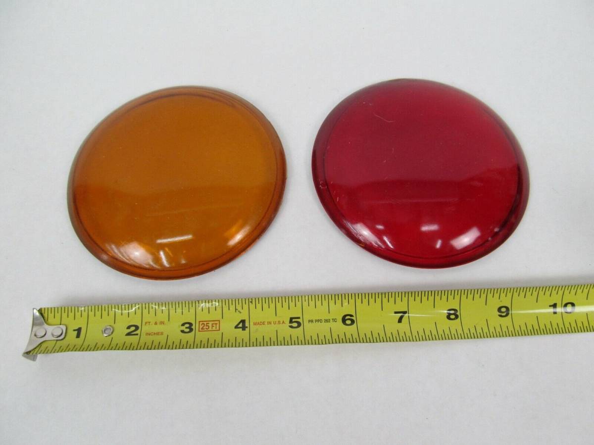 Red Amber Glass Lenses 4 5/8” Vintage Car Taillight / Railroad Lantern Signal 海外 即決