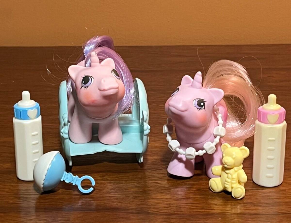 Vtg My Little Pony G1 Newborn Baby Unicorns Sniffles &Snookum w/rocker set 海外 即決