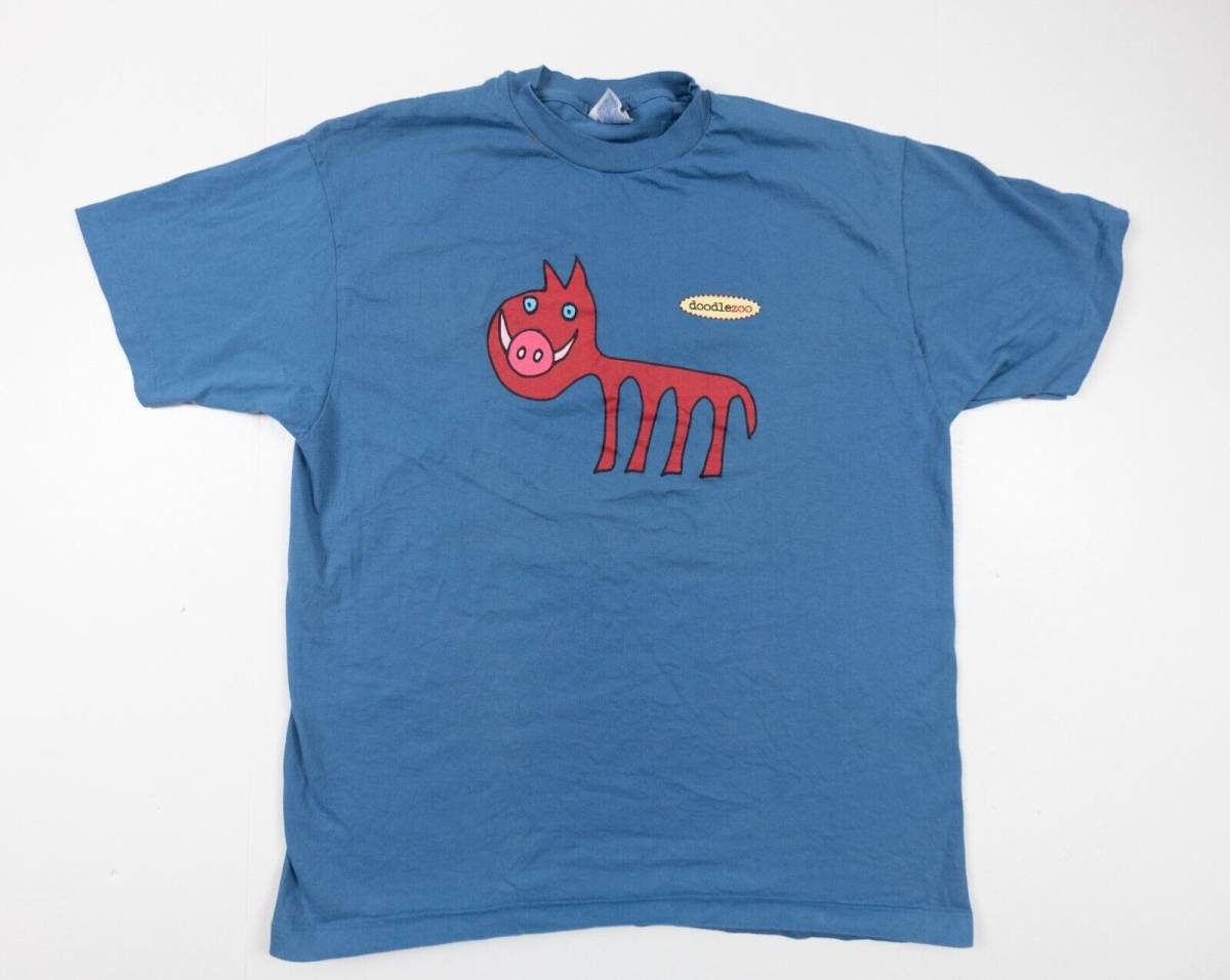 Vintage Doodle Zoo Shirt Adult XL Blue Short Sleeve 90's Single Stitch Tee VTG 海外 即決