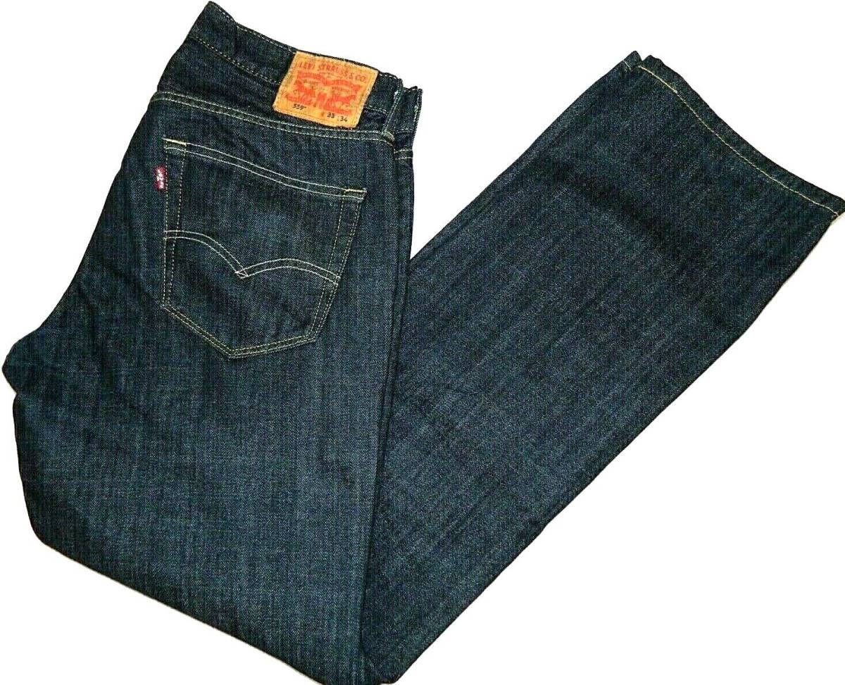 Levi's 559 Relaxed Straight Dark Denim Blue Jeans measured Fit 34x35 海外 即決