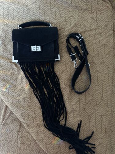 480$ the kooples small bag black suede emily with fringes 海外 即決