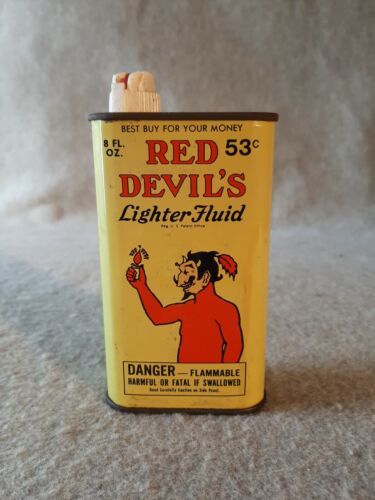 Vintage 8 oz Tin Can RED DEVIL'S demon Lighter Fluid gas tin 海外 即決