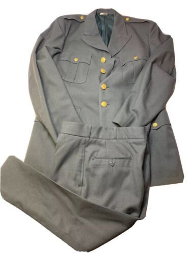MENS Vintage US ARMY UNIFORM WOOL/POLY BLEND Green COAT-42L, Pants 32w-34L 海外 即決