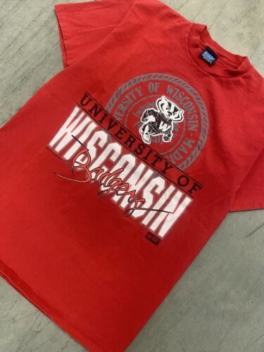 Vintage 90s University of Wisconsin Badgers Single Stitched T-Shirt XL 海外 即決