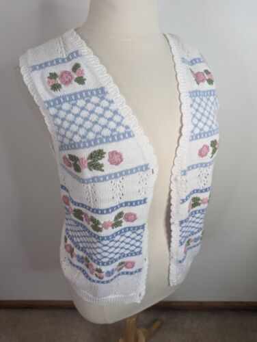 Vintage Jantzen Vest Womens L Hand Embroidered Floral Sweater Vest Cottagecore 海外 即決