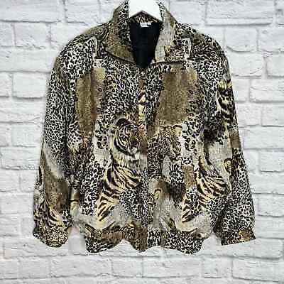 Vintage Fuda International 100% Silk Leopard Print Bomber Jacket Size M 海外 即決