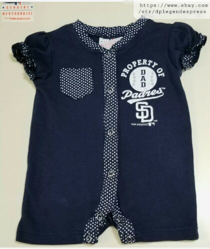 MLB San Diego Padres "Property Of Dad" Baby Blue Girl Romper 1-Pc 6/9 Mo NEW 海外 即決