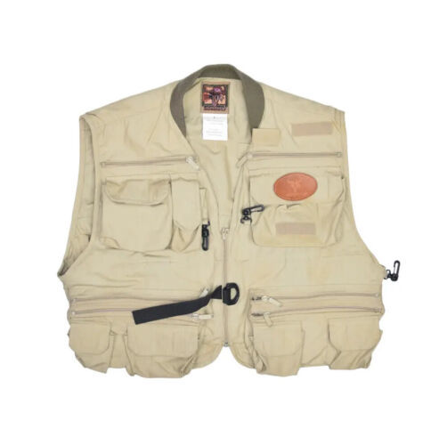 Arapaho Fishing Vest Mens L Tackle Utility Khaki Zip Back Pockets Cotton Blend 海外 即決