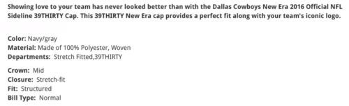 Dallas Cowboys New Era 39Thirty Official NFL Sidelines FlexFit L/XL Cap Hat $30 海外 即決 6