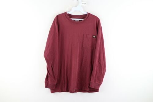 Vtg Dickies Streetwear Mens Large Thrashed Spell Out Long Sleeve T-Shirt Maroon 海外 即決