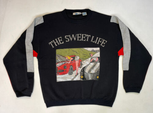 VINTAGE The Sweet Life Funny Car Graphic Sweatshirt Men Medium Black 80s 90s 海外 即決