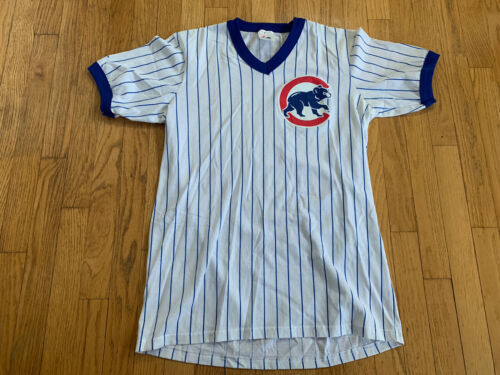 Vintage 1990s Chicago Cubs Majestic USA Ringer V Neck Jersey T-Shirt - S-M/L 海外 即決