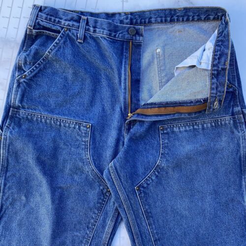 Carhartt Jeans B73DST 38x32 (36x31) Blue Double Knee Original Fit Denim Jeans 海外 即決