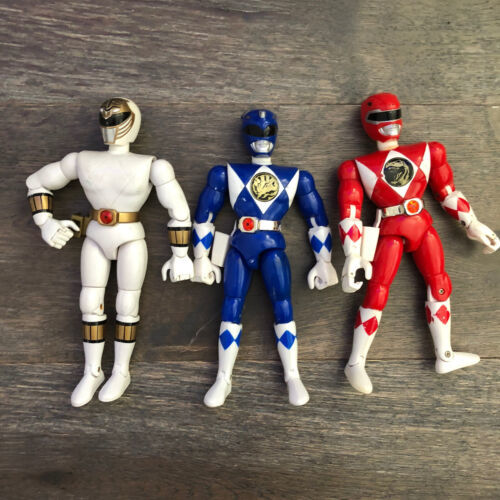 Vintage 1993 Mighty Morphin Power Rangers Red White Blue Rangers 8" inch Figure 海外 即決