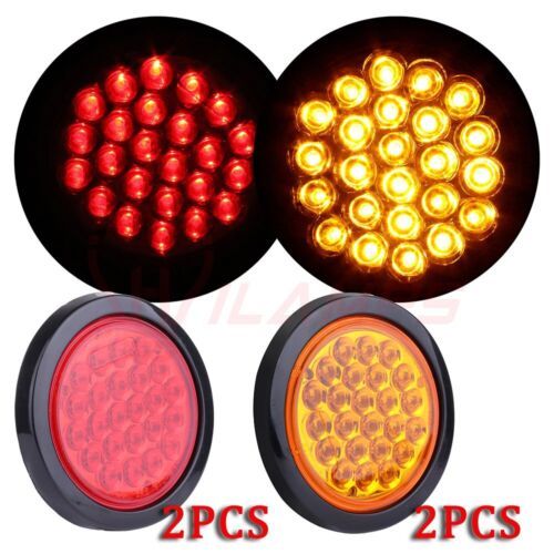 4- Amber Red 24 LED Stop Turn Tail Brake Light 4 inch High Low Brightness 海外 即決