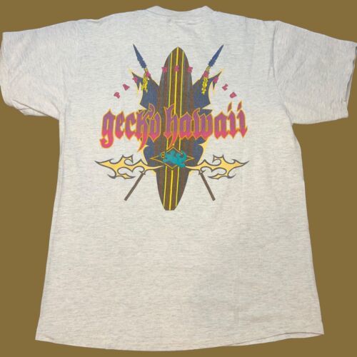 Vintage Gecko Hawaii Shirt Grey Size L USA Made Double Sided 海外 即決 1