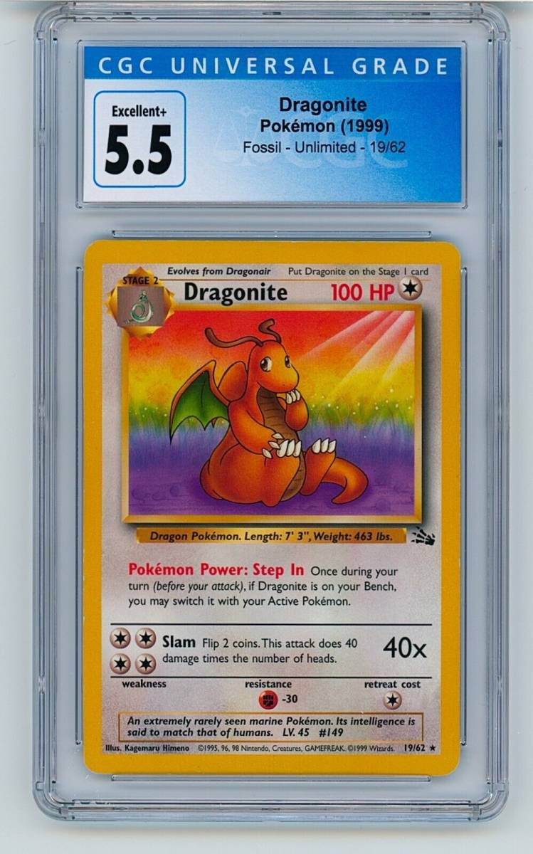 1999 Pokemon Card Fossil Dragonite #19/62 CGC 5.5 EXCELLENT+ 海外 即決