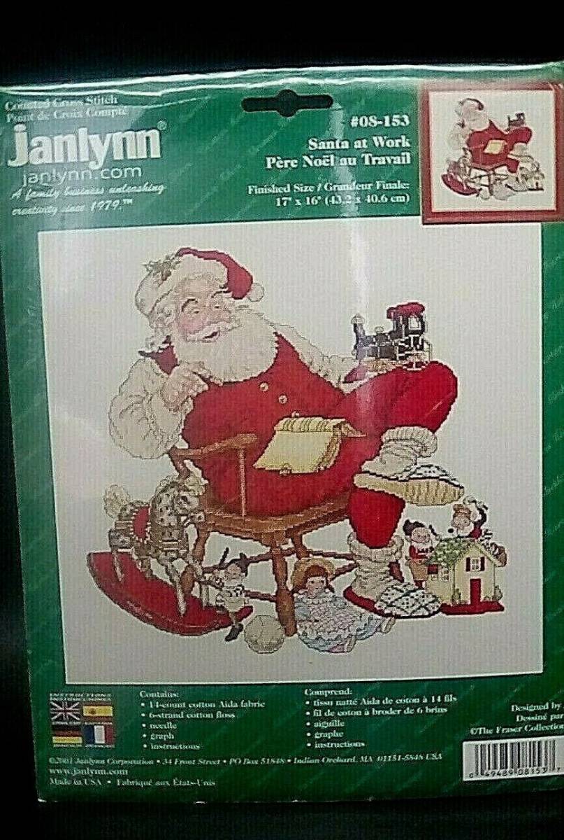 2001 Janlynn Santa at Work Counted Cross Stitch Kit New & Unopened 17" X 16" BIN 海外 即決