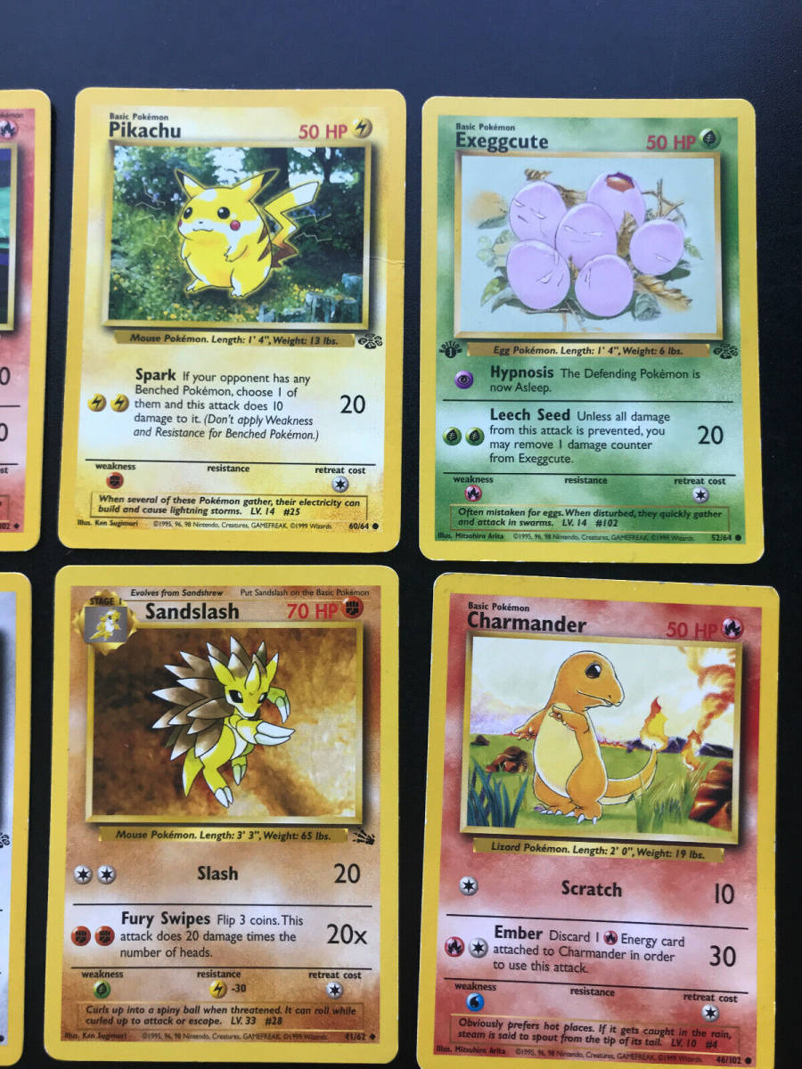 6 Pokemon Cards 1999 - Lightly Played Charmander, Charmeleon, Pikachu and more 海外 即決 2