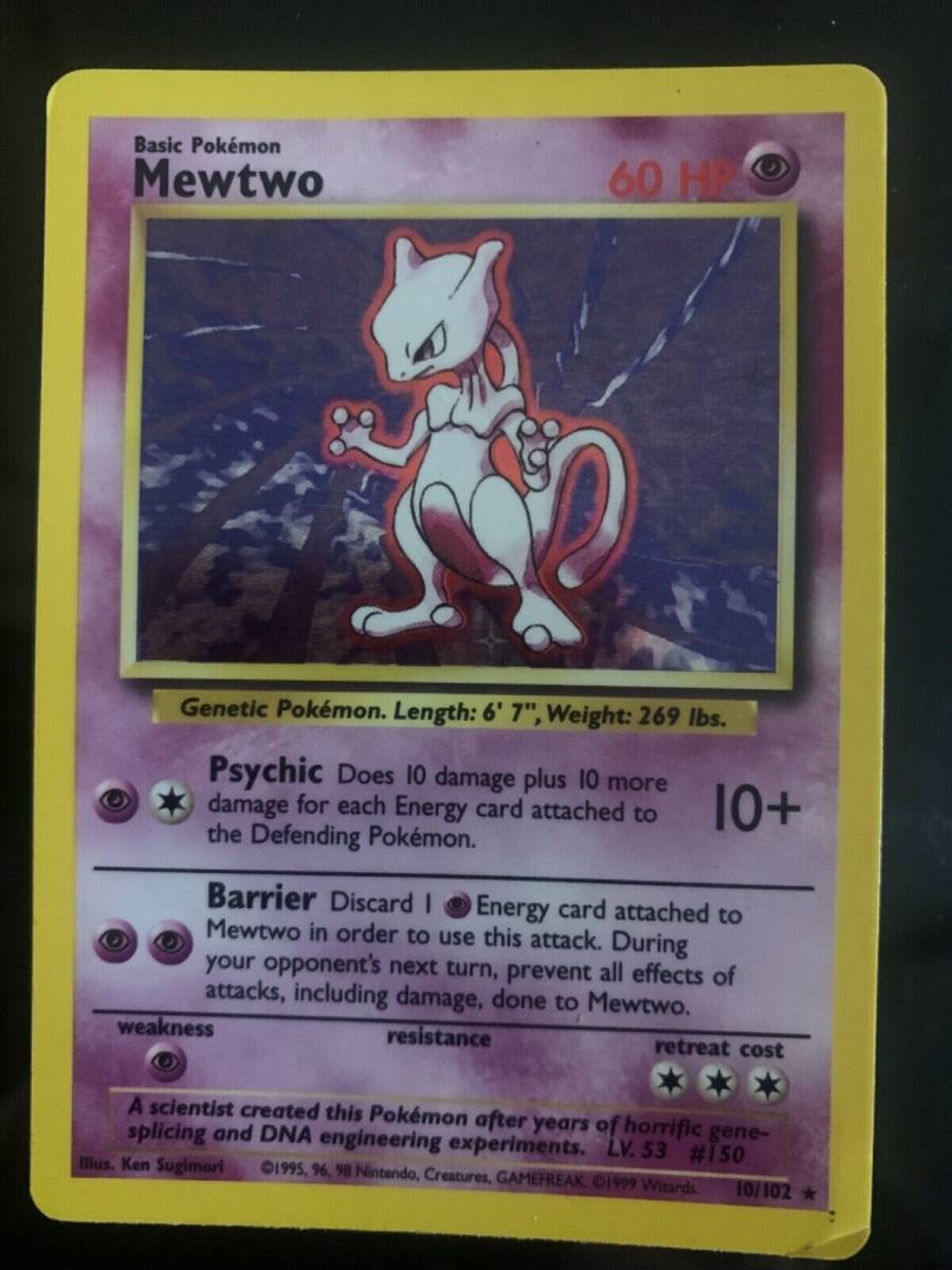 Pokemon MEWTWO Card Shadowless Base Set Rare10/102 Foil 海外 即決