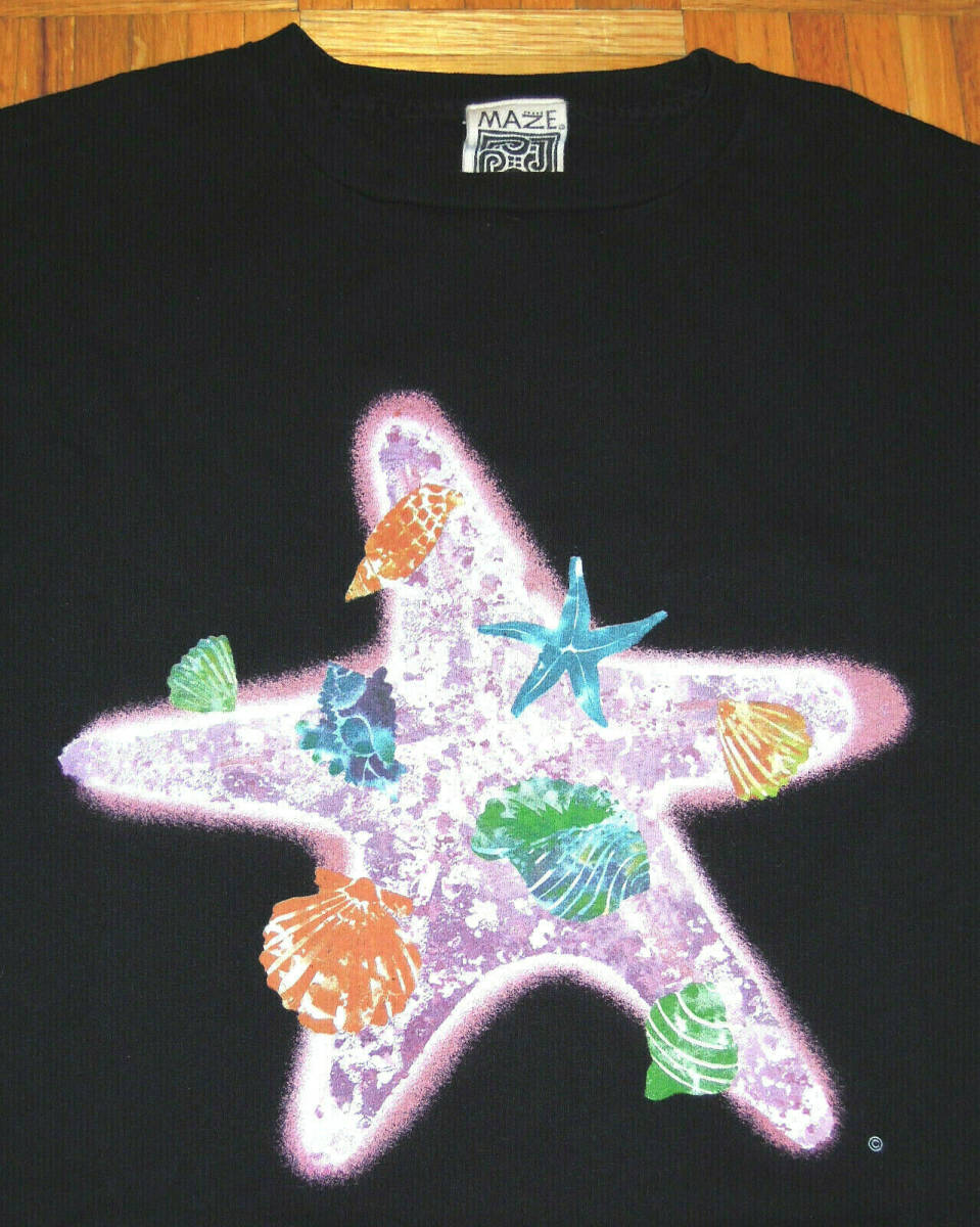 T Shirt Vintage 90s Beach Surf Starfish Seashell Street Wear Hipster MAZE Size M 海外 即決