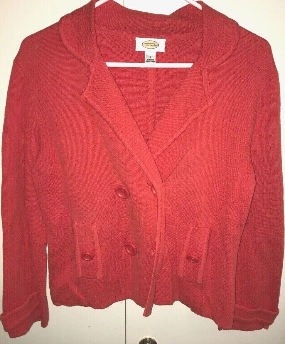 Talbots Women's Jacket Travel size S red 100% cotton knit buttons blazer 海外 即決
