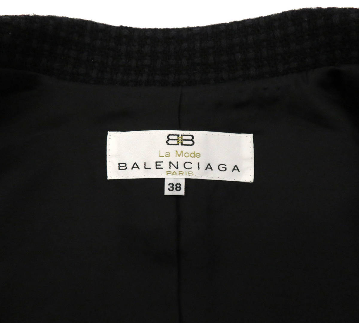 7472 美品 BALENCIAGA バレンシアガ チェック柄 ツイード ウール ジャケット レディース ブラック 黒 サイズ38 日本製 卒園式 卒業式_画像9