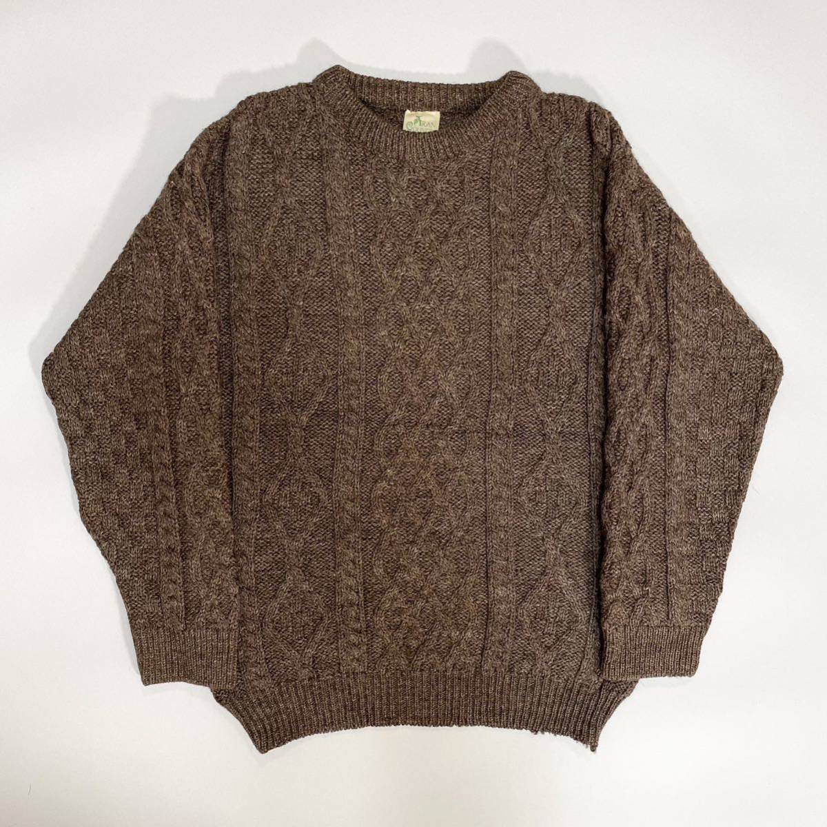 フィッシャーマンセーター アランニット アイルランド製 ブラウン ウールニット fisherman knit ビンテージ 90s 80s old アランセーター 2