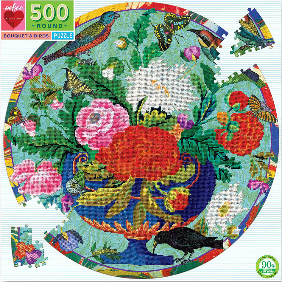 EB EPZFBQB 円形500ピース ジグソーパズル 米国輸入 Bouquet & Birds_画像1