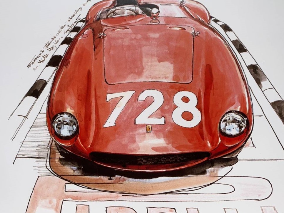 ■BOW。池田和弘『Ferrari 750 Monza』B5サイズ 額入り 貴重イラスト 印刷物 ポスター風デザイン 額装品 アートフレーム 旧車_画像2