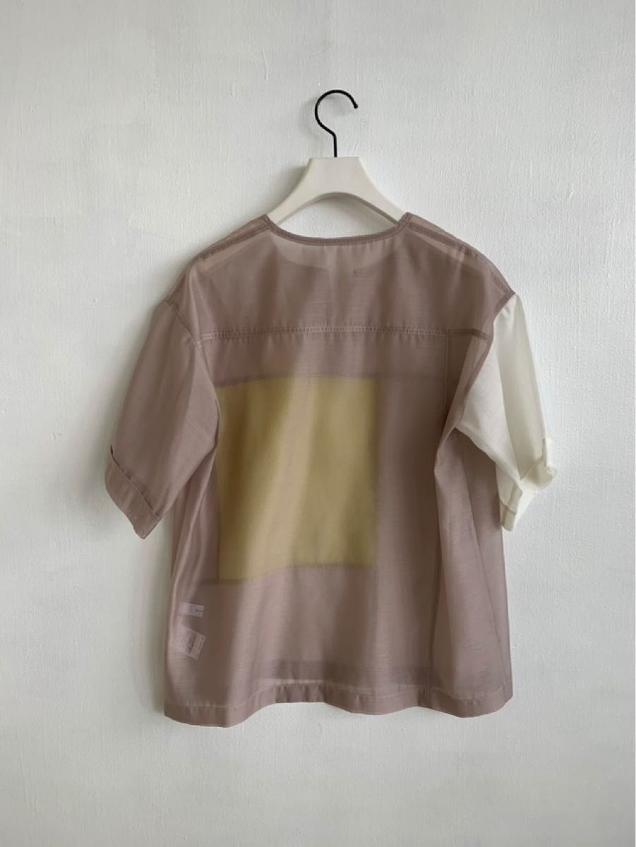 ミューラル MURRAL sheer color block top gray×purple シアーシャツ