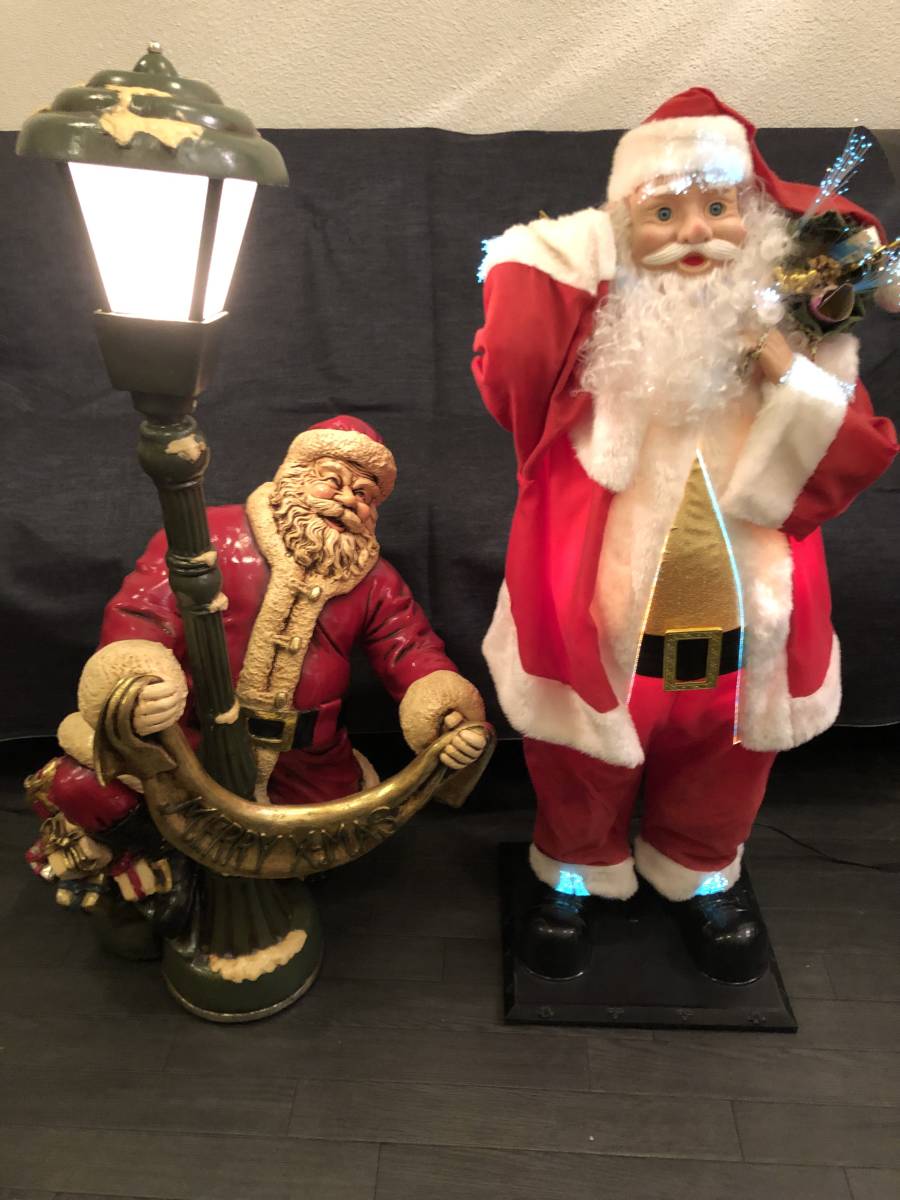 特大　２台セット　クリスマスサンタ　ポール電気サンタ　光るサンタ