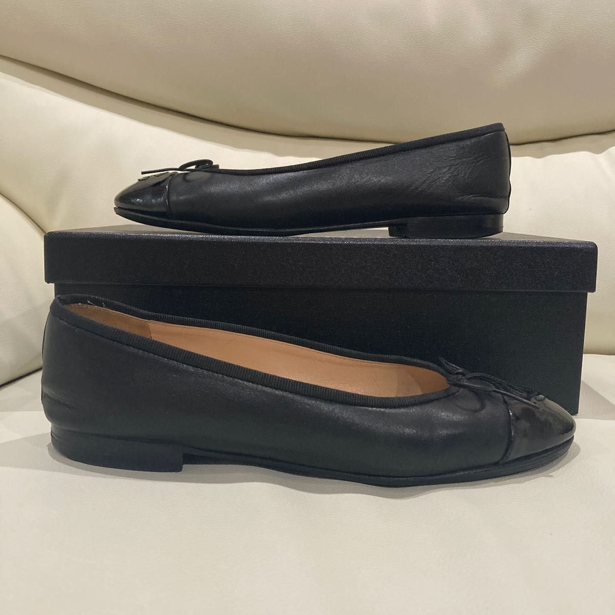 CHANEL バレエシューズ 37 1/2 黒 24cm バレリーナ ラムスキン