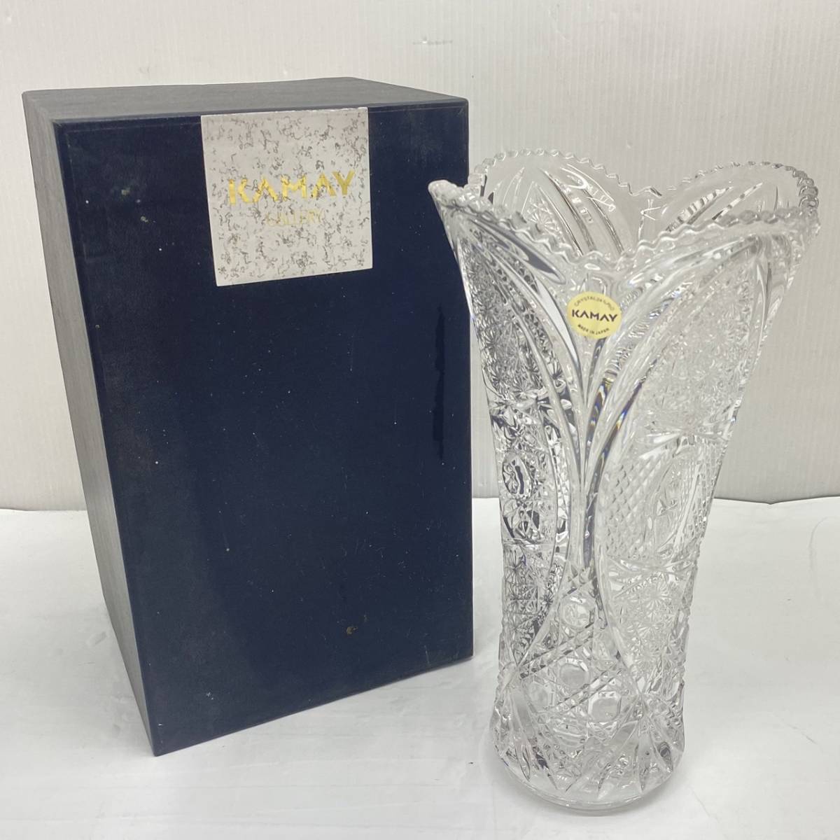 春早割 カメイグラス KAMEI CRYSTAL 花瓶 フラワーベース ブルー