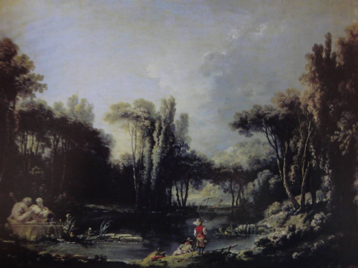 フランソワ ブーシェ、池のある風景、希少画集画、状態良好
