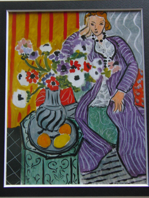 アンリ・マティス(Henri Matisse)、【室内，花とインコ】-