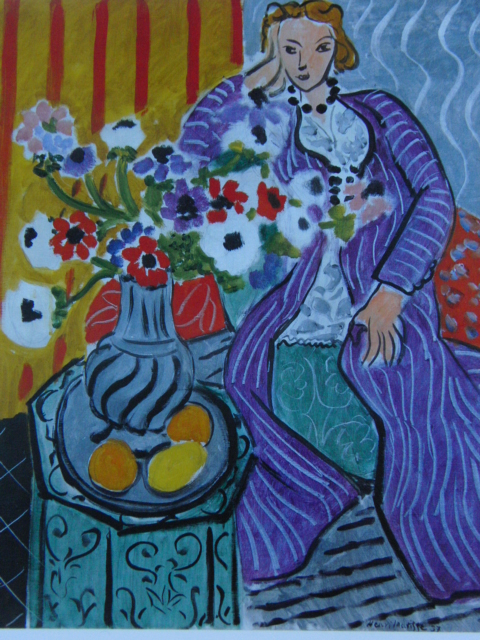 アンリ・マティス(Henri Matisse)、【紫色のローブとアネモネ】、高級画集画、状態良好、新品高級額装付、絵画 送料無料