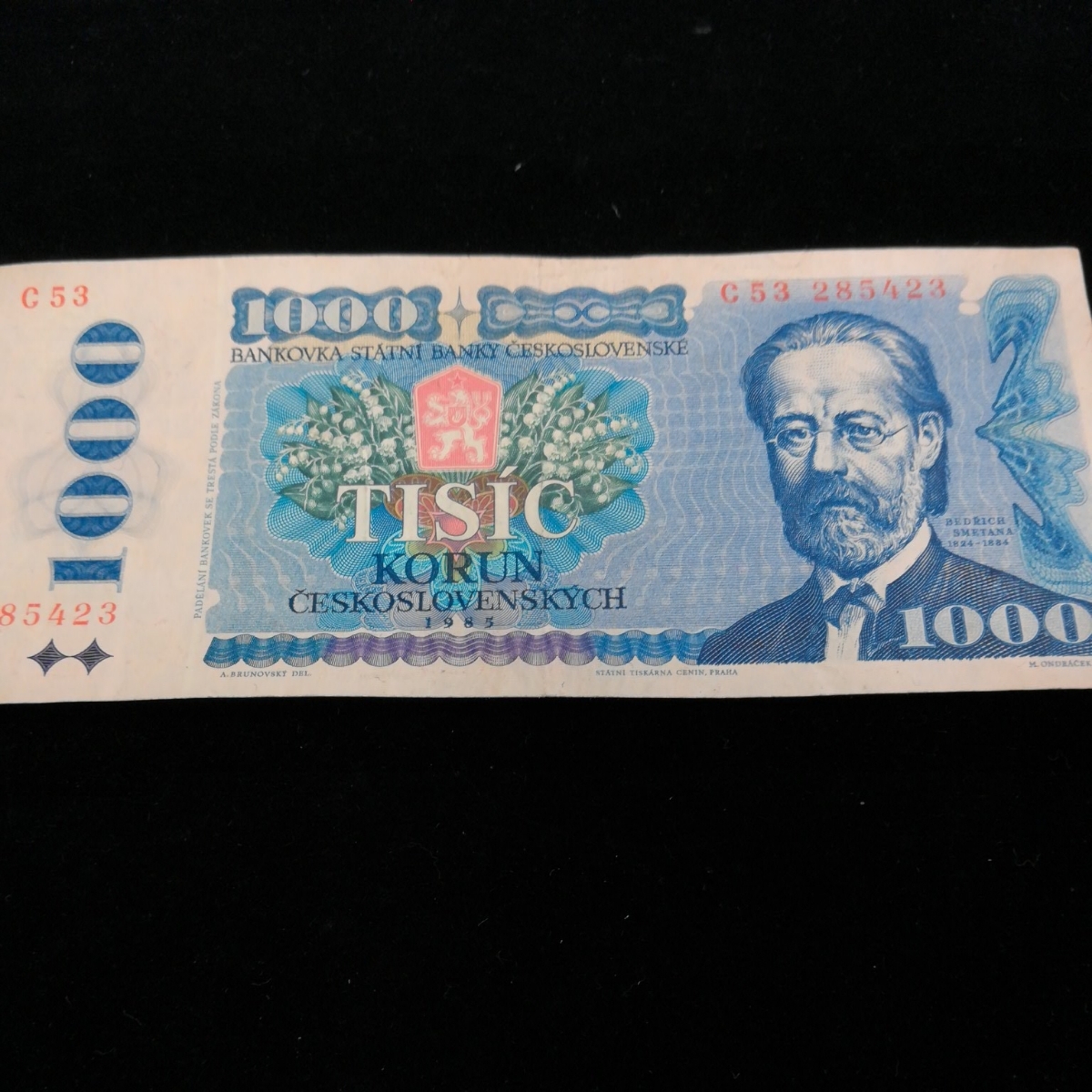 【外国紙幣/旧紙幣/古紙幣】Czechoslovakia/チェコスロバキア 1000クローネ/1000krone 紙幣『1985年』管理190sk_画像1