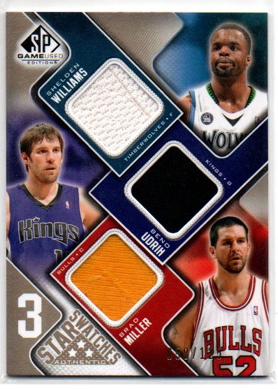 【SHELDEN WILLIAMS/BENO UDRIH/BRAD MILLER】2009-10 SP Game Used 3 Star Swatches 125 #3SMUW 058/125の画像1