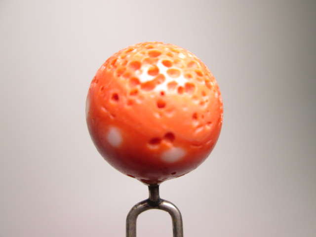 【江月】アンティーク・本珊瑚 大玉 2cm虫食い珊瑚玉のかんざし 14,04g_画像3