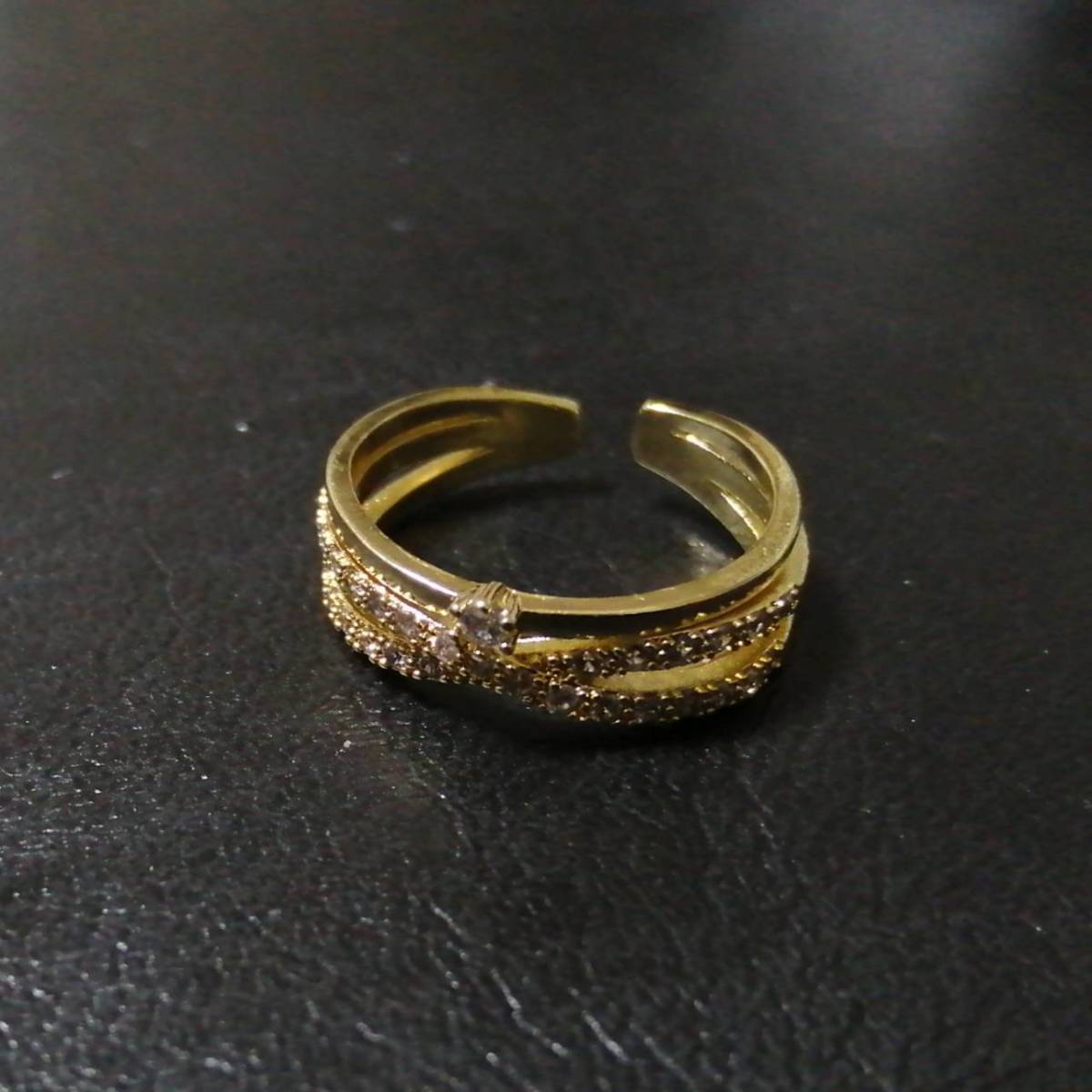  open ring ring Gold cz lady's Korea adjustment possibility free size Cubic Zirconia rhinestone Kirakira #C1634-3