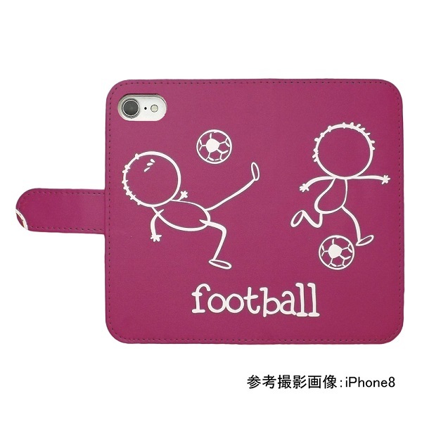 iPhone7 plus/iPhone8 plus　スマホケース 手帳型 フットボール サッカー 蹴球 スポーツ モノトーン 棒人間 ピンク_画像2