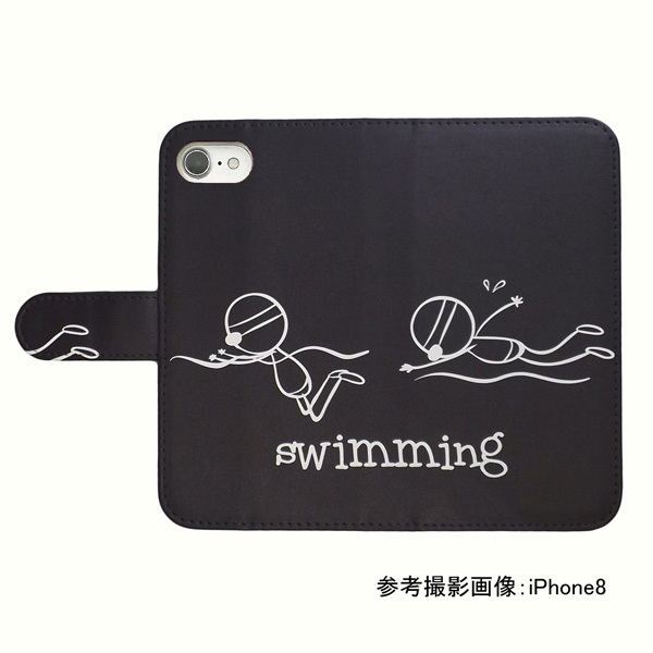 iPhone7 plus/iPhone8 plus　スマホケース 手帳型 プリントケース スイミング 水泳 スポーツ モノトーン 棒人間_画像2