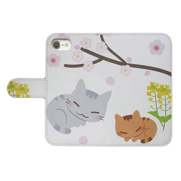 Xperia 5 III SO-53B/SOG05/A103SO　スマホケース 手帳型 プリントケース 猫 桜 菜の花 ねこ かわいい_画像2